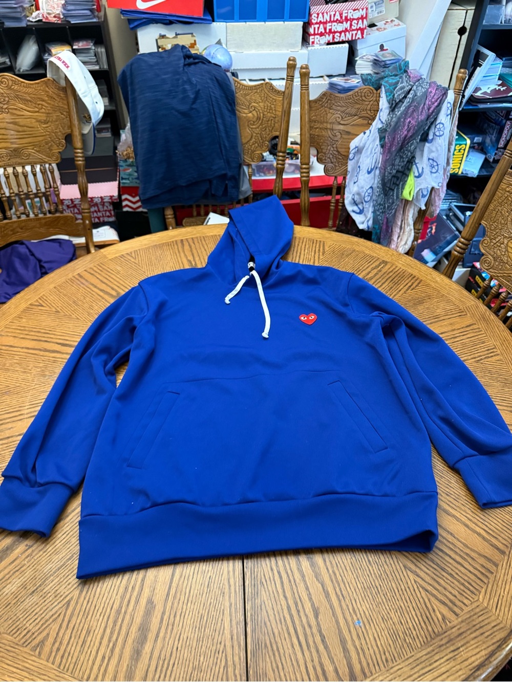 Comme des Garcons Blue Hoodie with Red Heart Logo